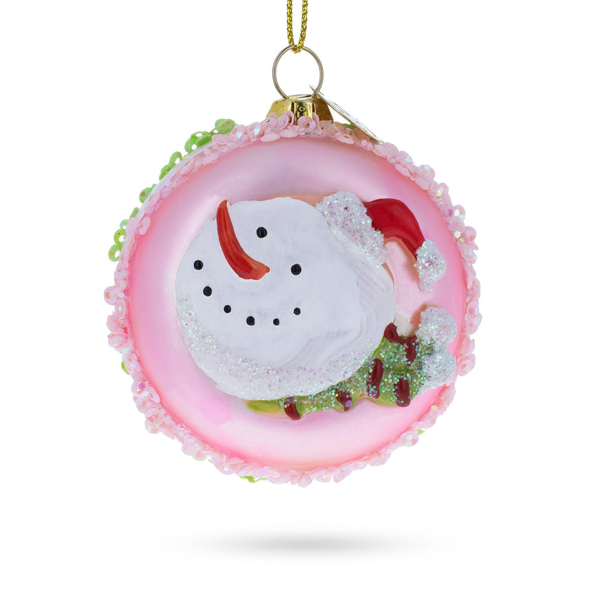 Glass Delicious Macarons Blown Glass Christmas Ornament in Pink color Round