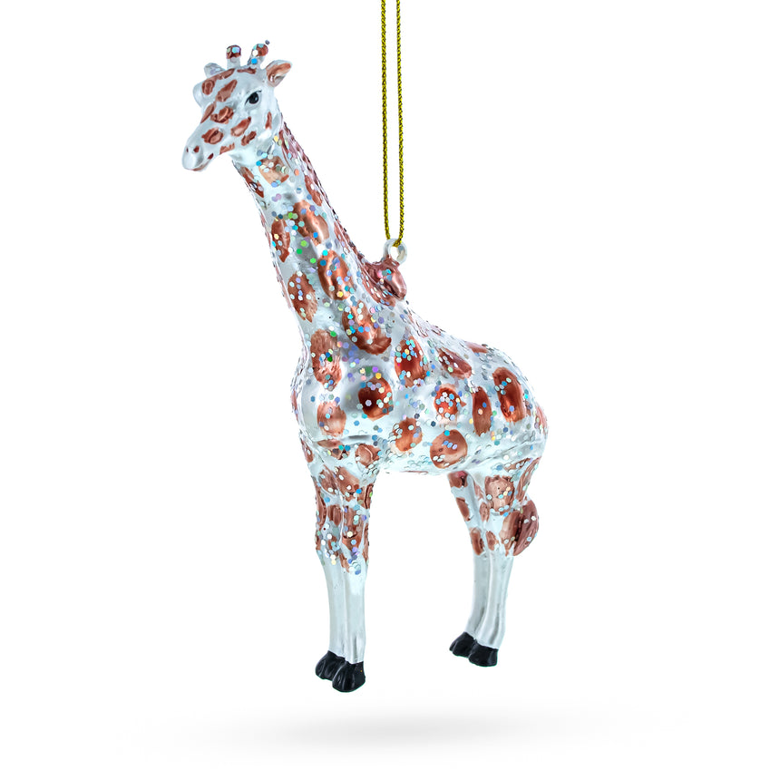 Glass Glittered Giraffe Safari Blown Glass Christmas Ornament in Multi color