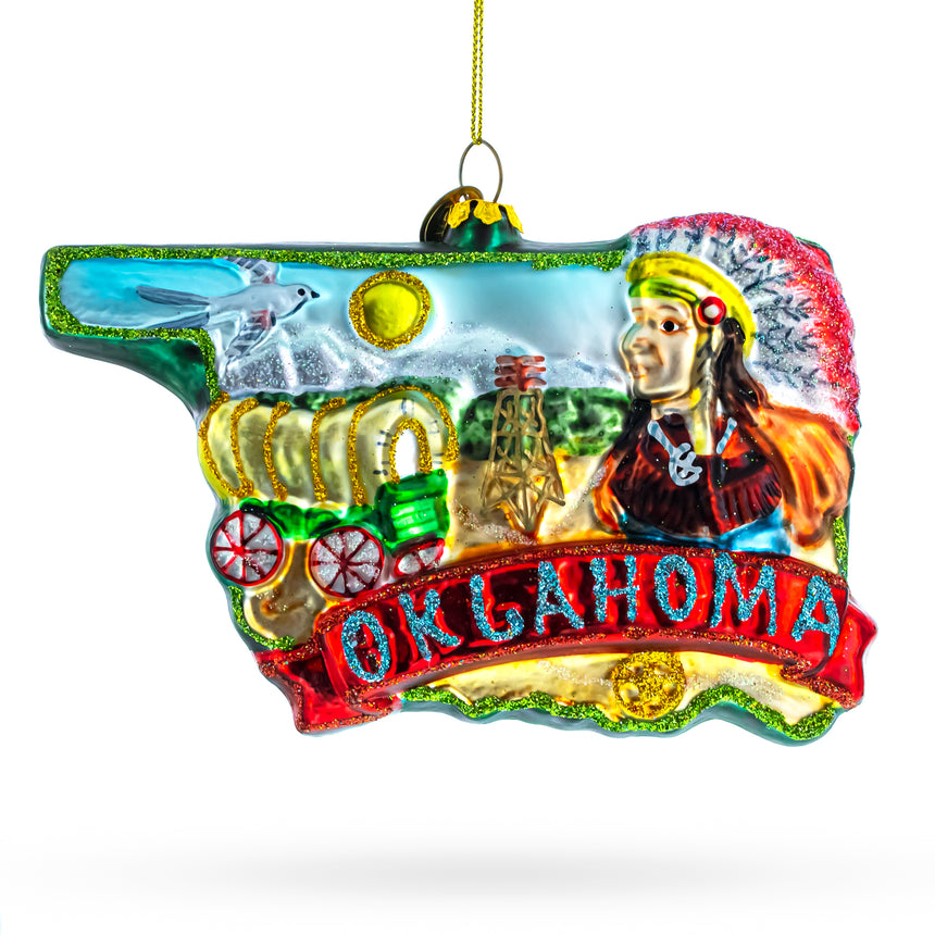 Glass Oklahoma State Pride Blown Glass Christmas Ornament in Multi color