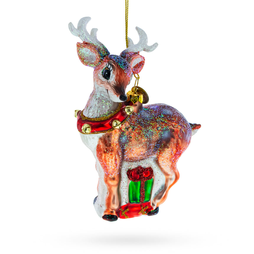 Glass Fawn Baby Deer Blown Glass Christmas Ornament in Multi color