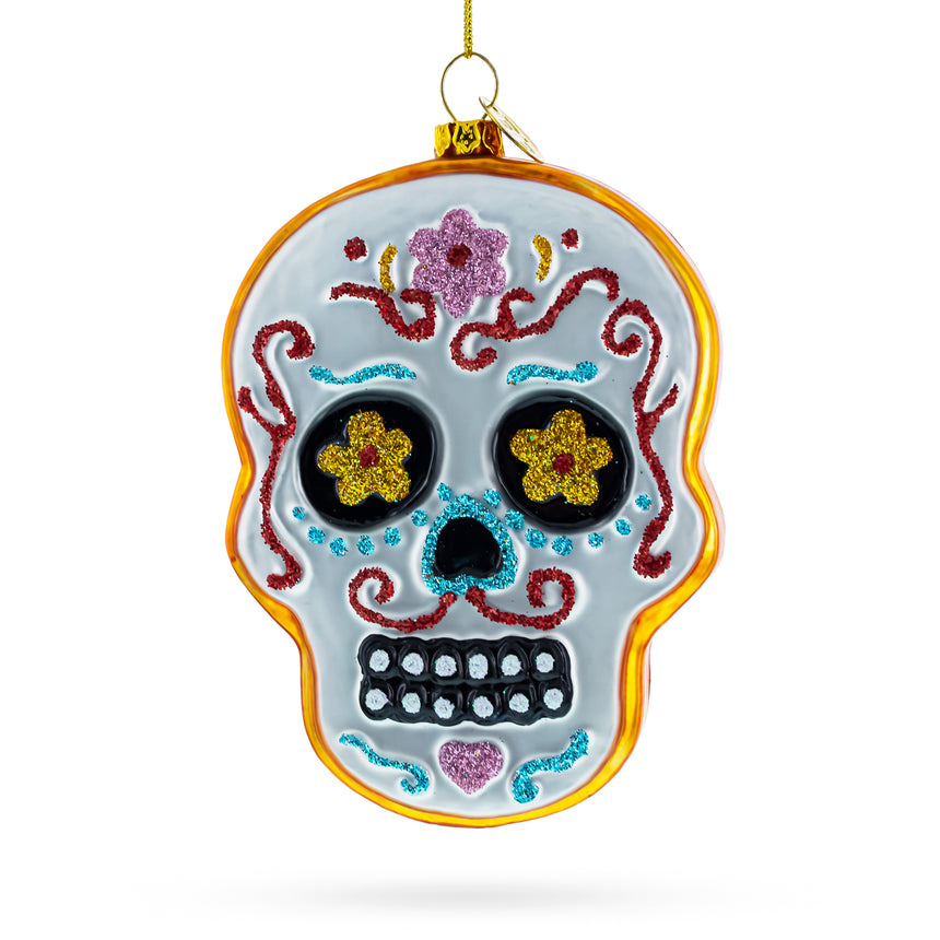 Glass Mystical Elegance: Adorned Skull Glass Christmas Ornament in Multi color