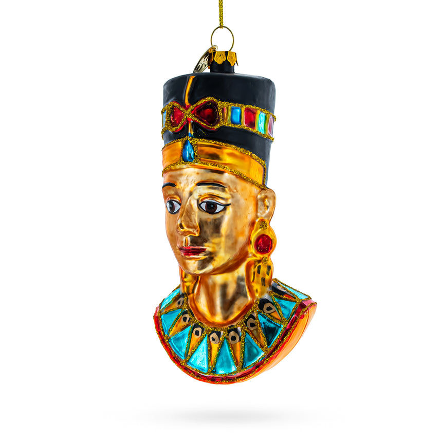 Glass Egyptian Queen Nefertiti Blown Glass Christmas Ornament in Multi color