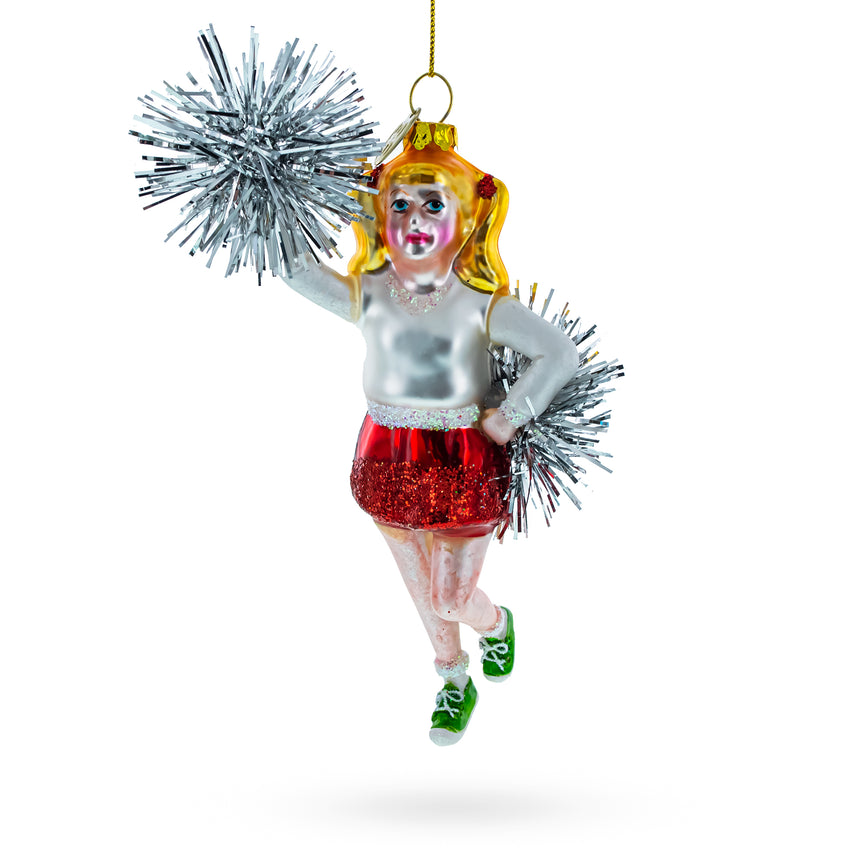 Glass Energetic Cheerleader Blown Glass Christmas Ornament in Multi color