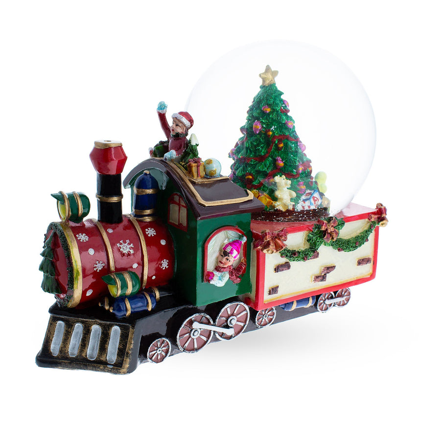 Resin Children Riding Train Musical Water Snow Globe in Multi color Round