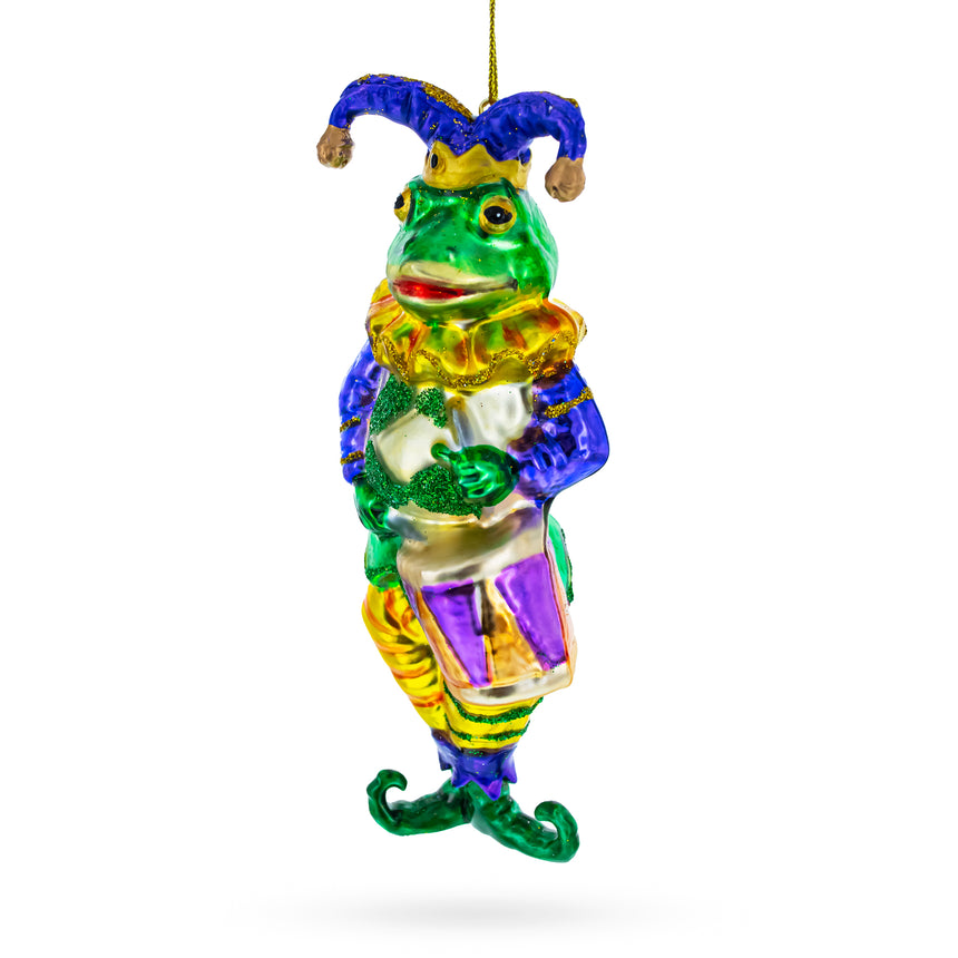 Glass Frog Jester Blown Glass Christmas Ornament in Multi color