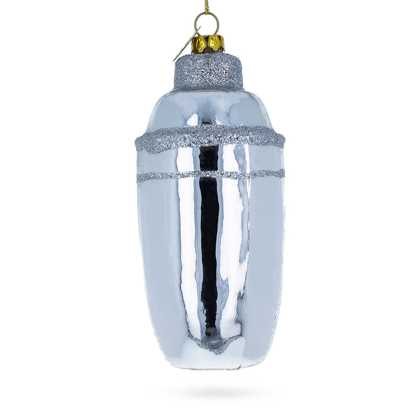 Glass Stylish Barman Cocktail Shaker Glass Christmas Ornament in Silver color