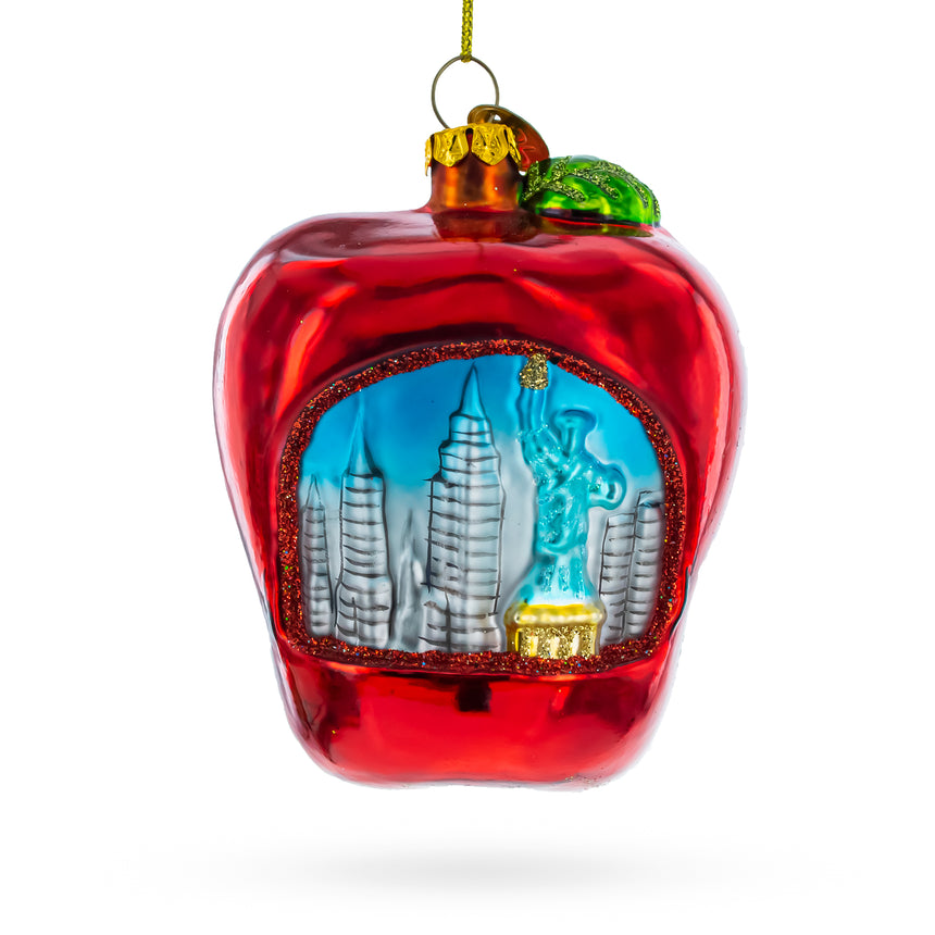 Glass Big Apple Tribute: New York City Glass Christmas Ornament in Red color