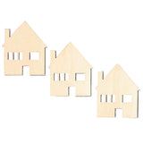 Wood 3 Houses Unfinished Wooden Shapes Craft Cutouts DIY Unpainted 3D Plaques 4 Inches in Beige color