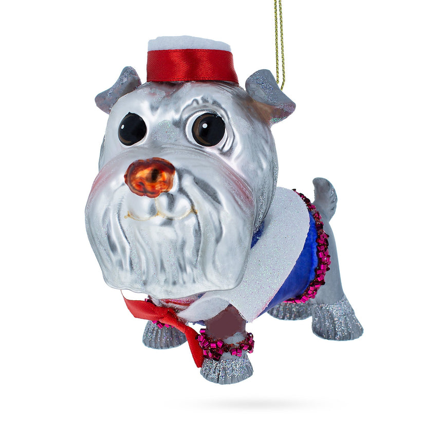 Glass Dapper Schnauzer Sporting a Hat Glass Christmas Ornament in Silver color