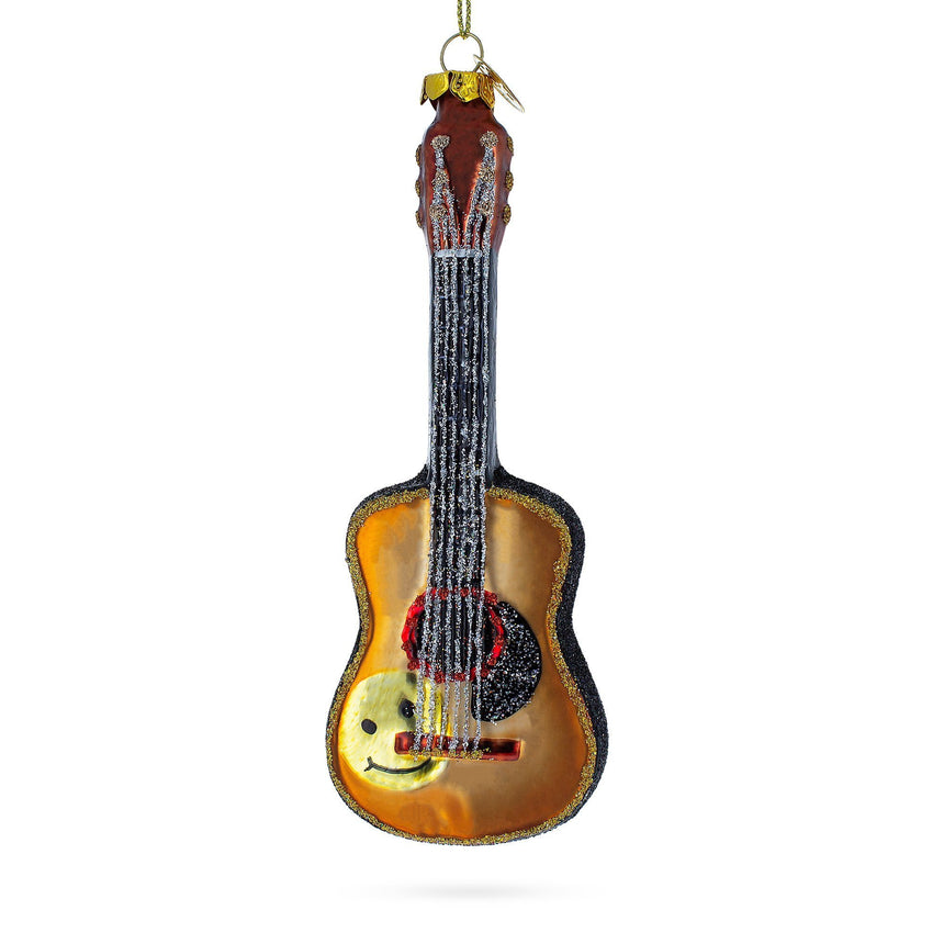 Glass Rocking' Glittered Guitar Blown Glass Christmas Ornament in Gold color