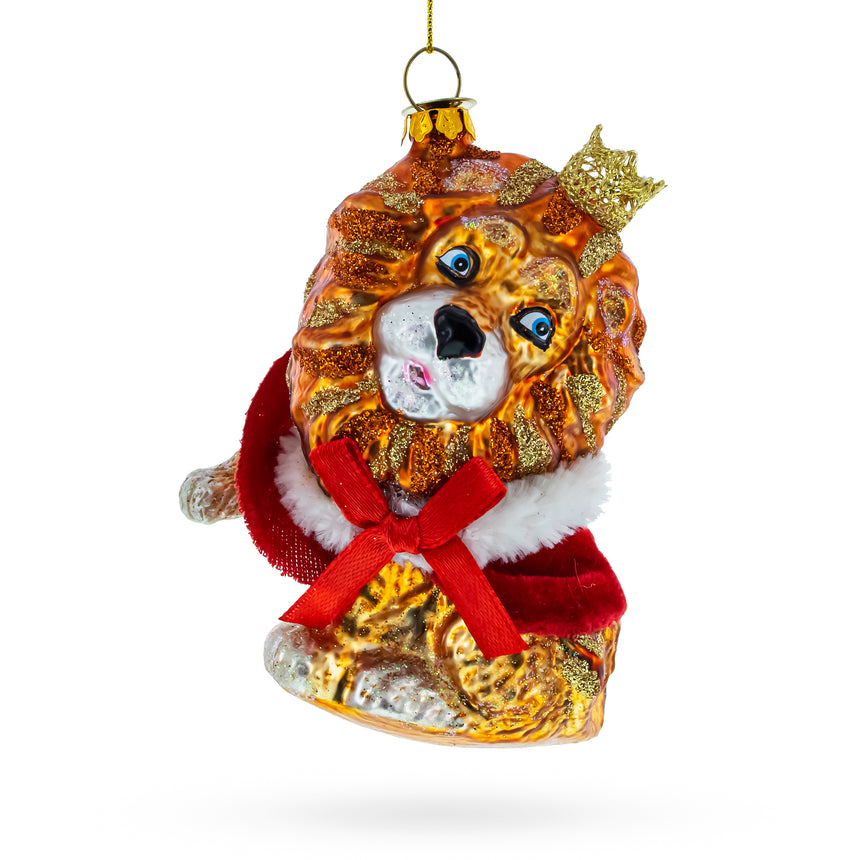 Glass Regal Lion in Scarlet Cape Blown Glass Christmas Ornament in Multi color