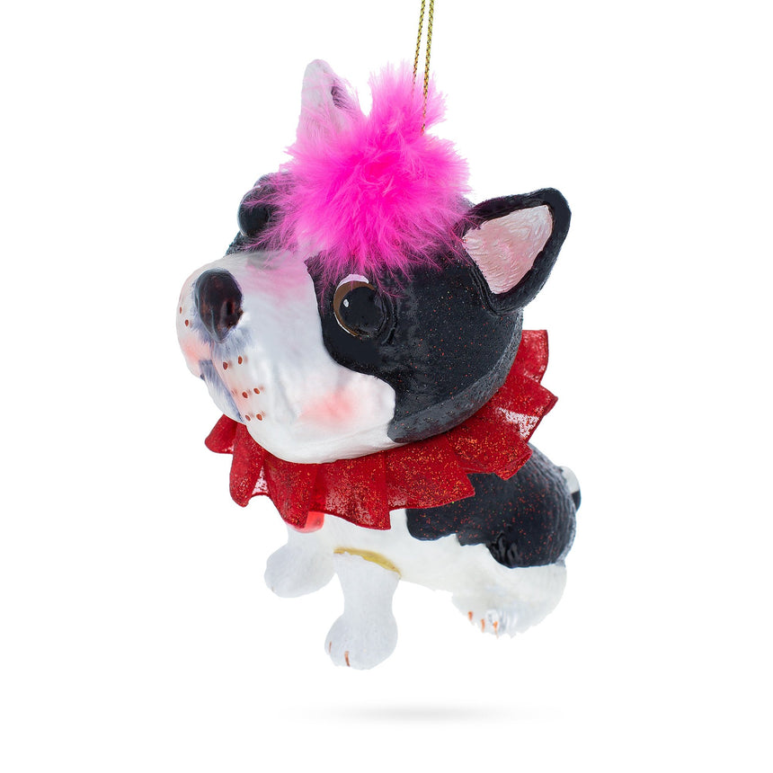 Glass Charming French Bulldog Blown Glass Christmas Ornament in Multi color