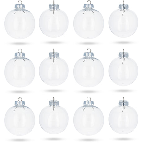 Plastic Set of 12 Clear Plastic Christmas Ball Ornaments DIY Craft 2.6 Inches in Clear color Round