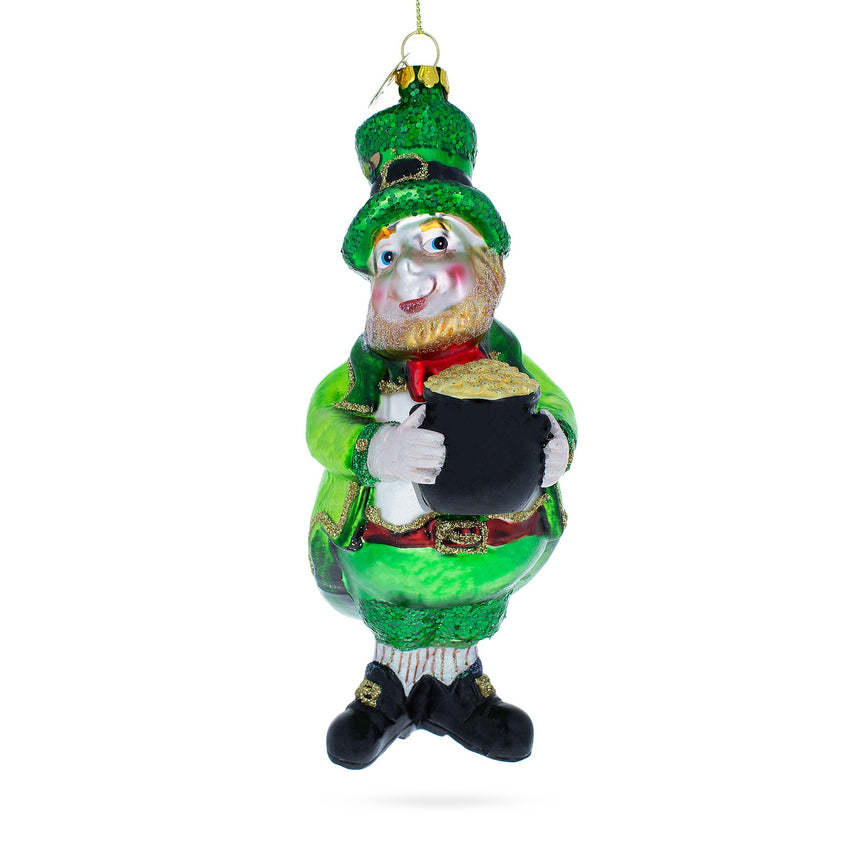 Glass Lucky Leprechaun with Pot of Gold Glass Christmas Ornament in Multi color