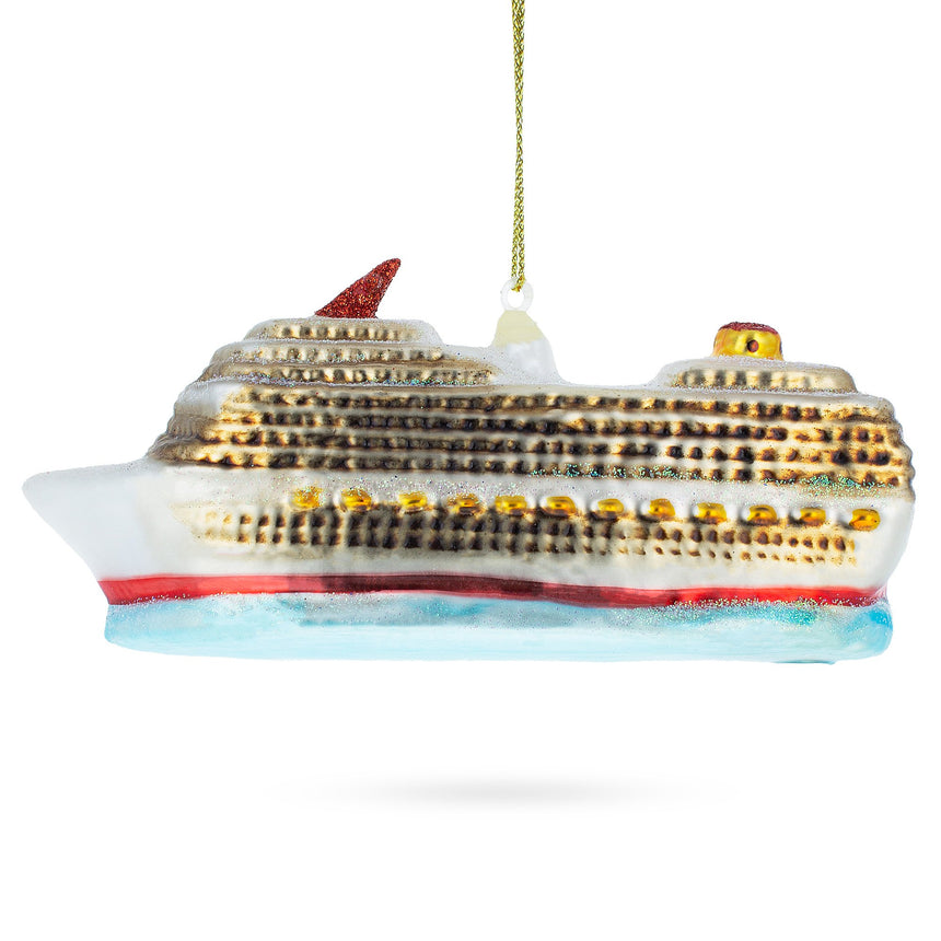 Glass Cruise Ship Blown Glass Christmas Ornament in Multi color