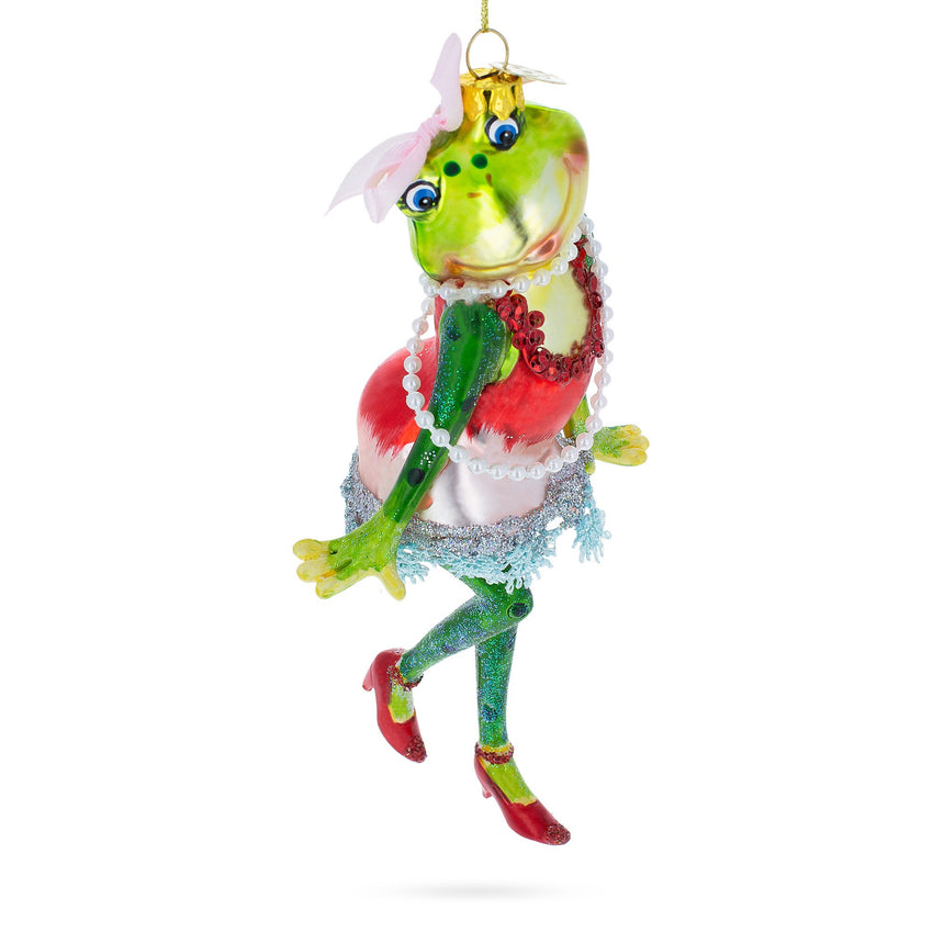 Glass Joyful Frog in Dress Dancing Blown Glass Christmas Ornament in Multi color