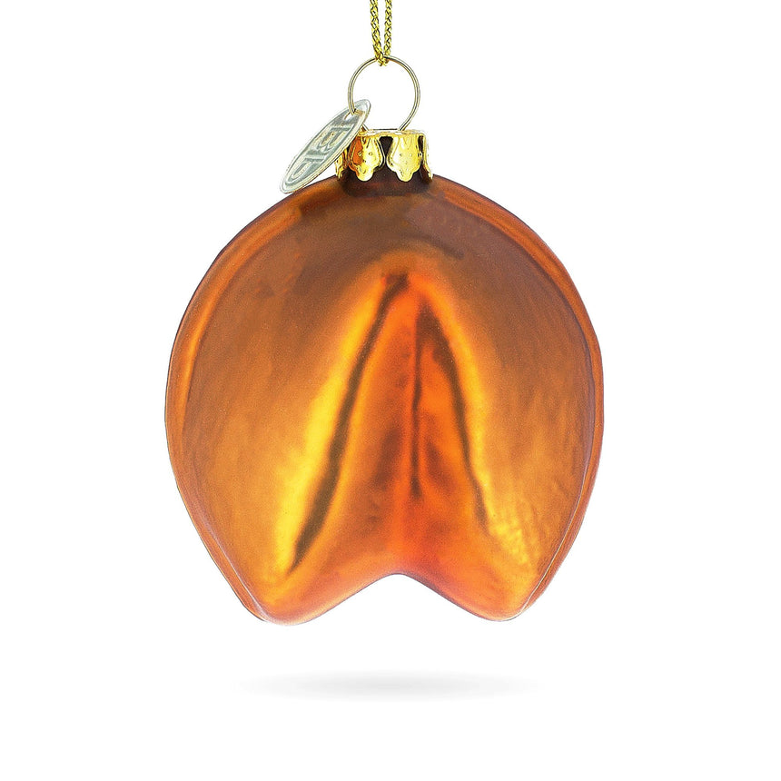 Glass Fortune Cookie Delight Blown Glass Christmas Ornament in Orange color