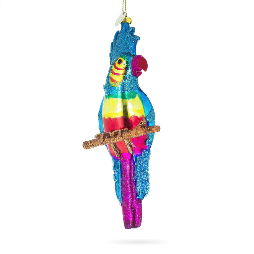 Glass Parrot with Colorful Beads Blown Glass Christmas Ornament in Multi color