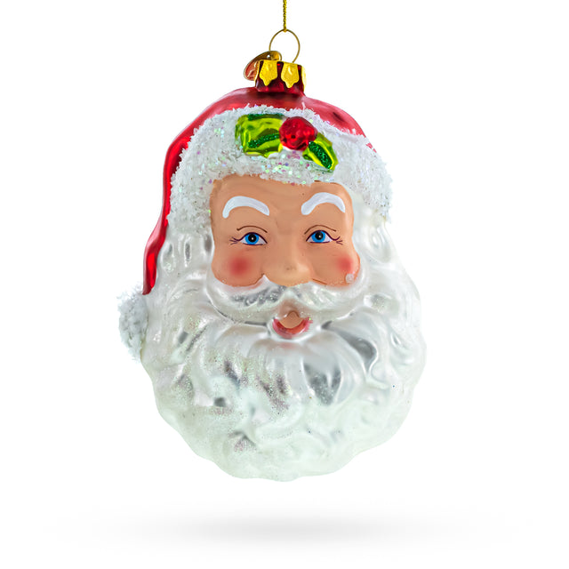 Glass Santa with Festive Mistletoe Blown Glass Christmas Ornament in Multi color