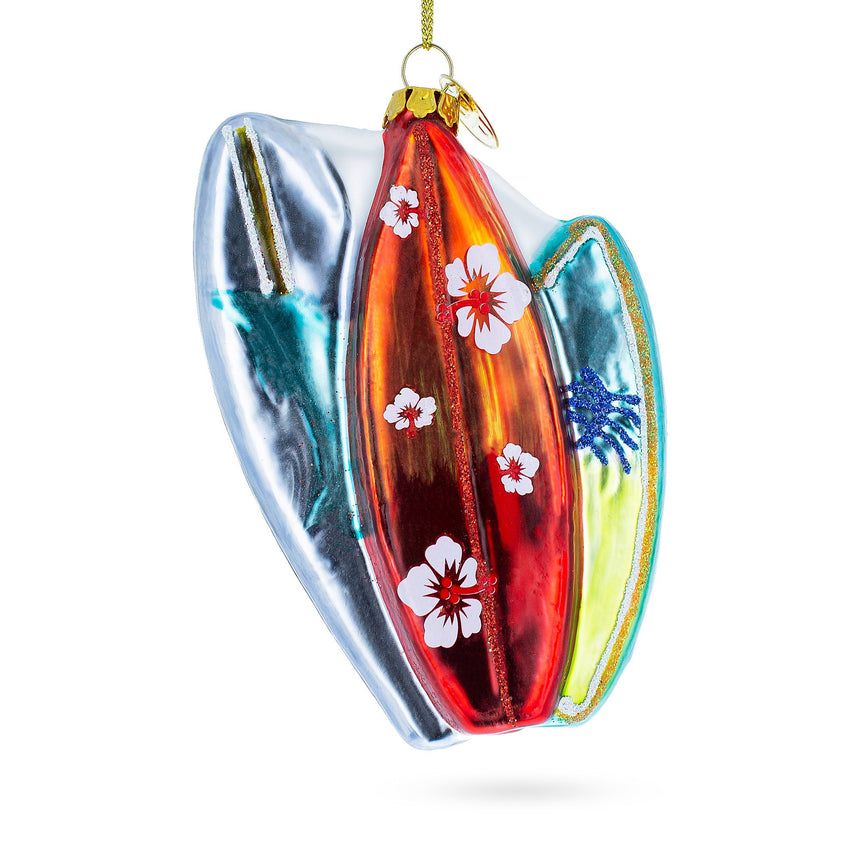 Glass Colorful Surfing Boards Blown Glass Christmas Ornament in Multi color