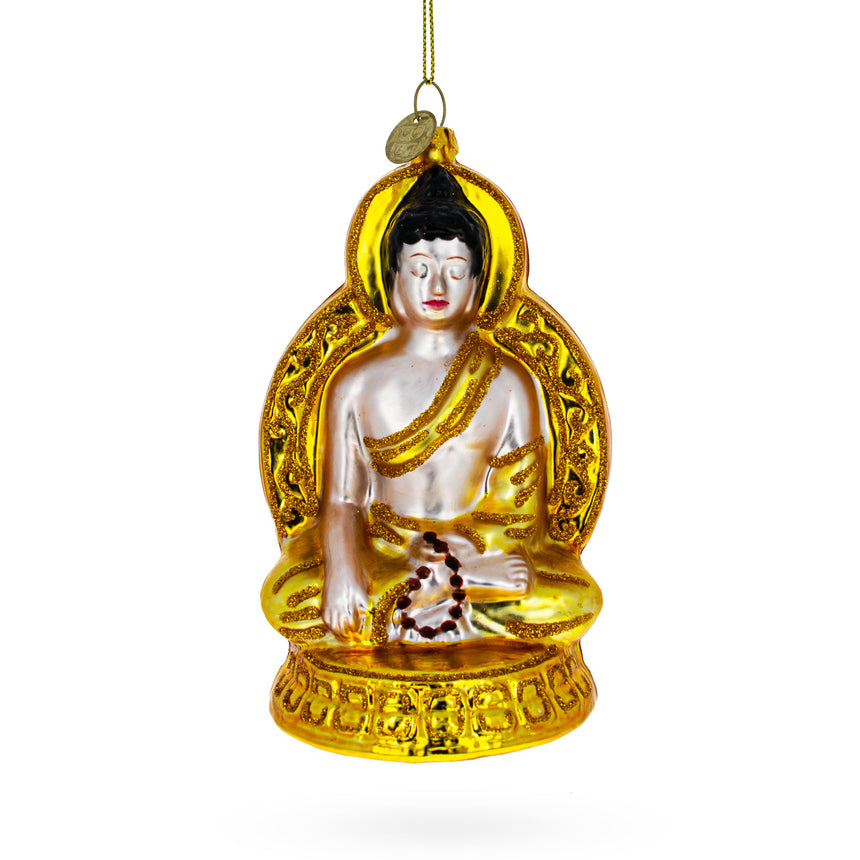 Glass Golden Buddha Blown Glass Christmas Ornament in Gold color