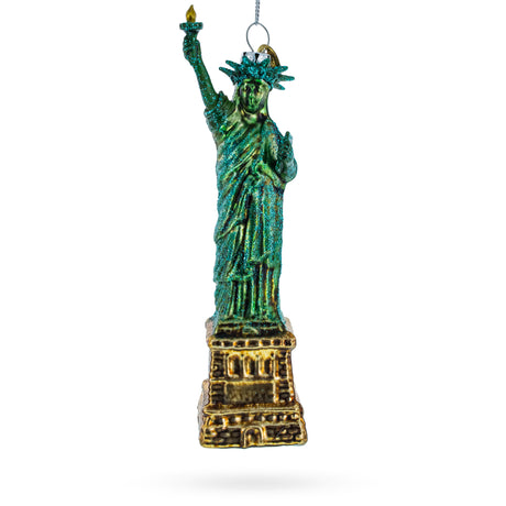 Glass Statue of Liberty New York Blown Glass Christmas Ornament in Green color