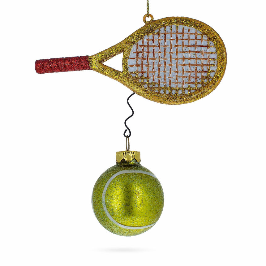 Glass Tennis Racket and Ball Blown Glass Christmas Ornament in Multi color