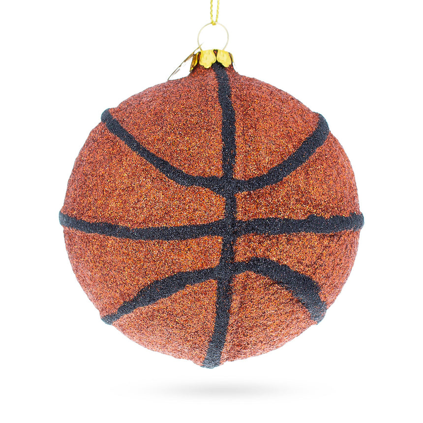 Glass Slam-Dunk Basketball Blown Glass Christmas Ornament in Orange color Round