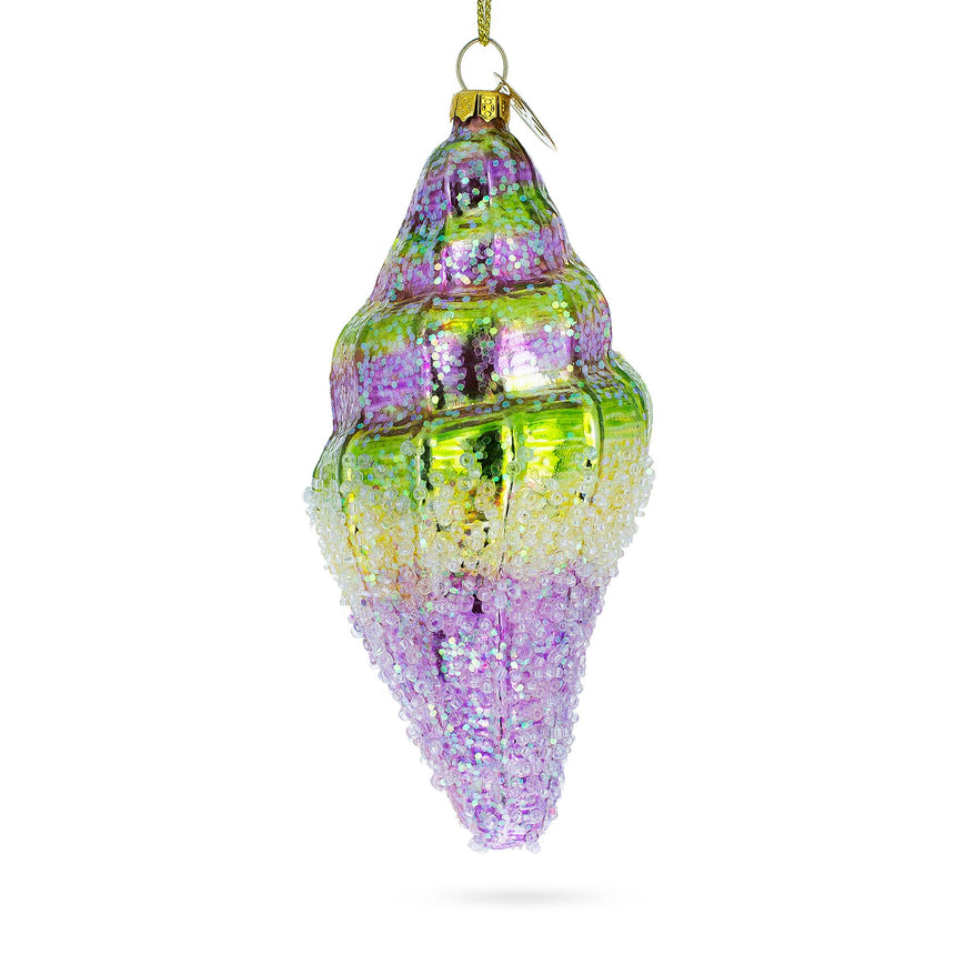 Glass Sea Snail with Colorful Beads Blown Glass Christmas Ornament in Multi color