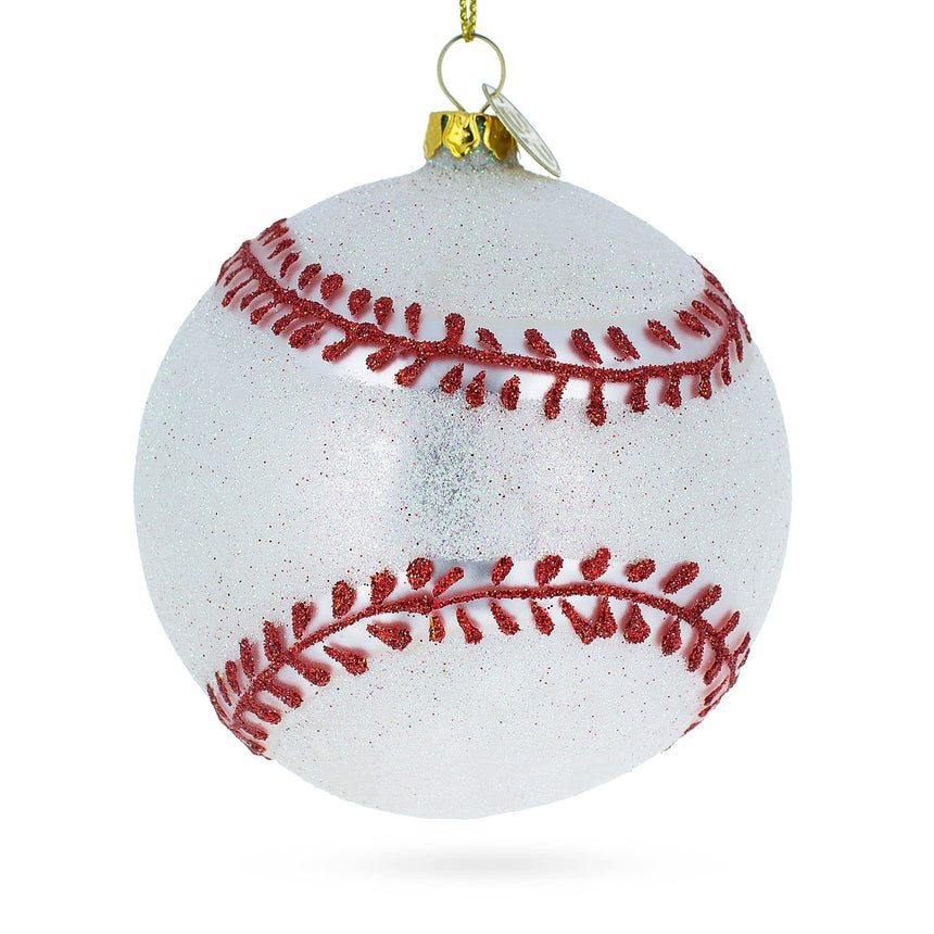 Glass Home-Run Baseball Blown Glass Christmas Ornament in White color Round