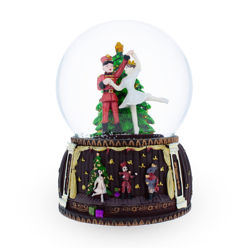 Resin Dancing Nutcracker and Ballerina Musical Water Snow Globe in Multi color Round