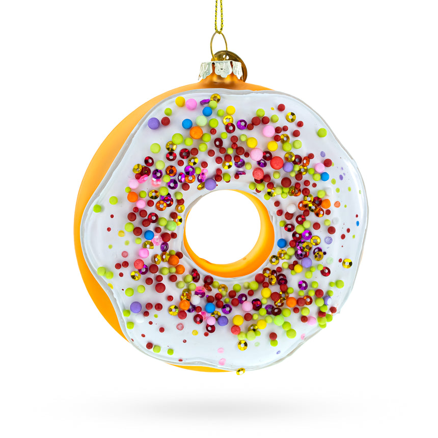 Glass Doughnut Delight Blown Glass Christmas Ornament in Multi color Round