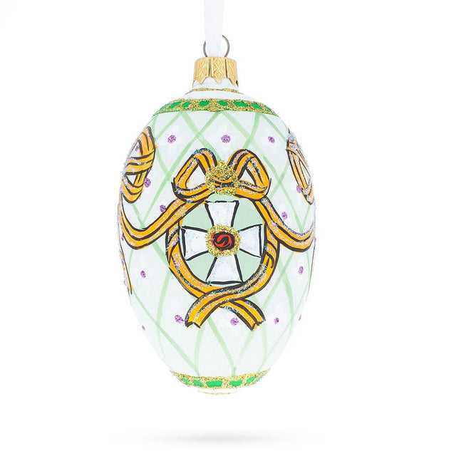 Glass 1916 Order Of St George Royal Glass Egg Ornament 4 Inches in White color Oval