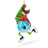 Glass Fox Ice Skating Blown Glass Christmas Ornament in Multi color