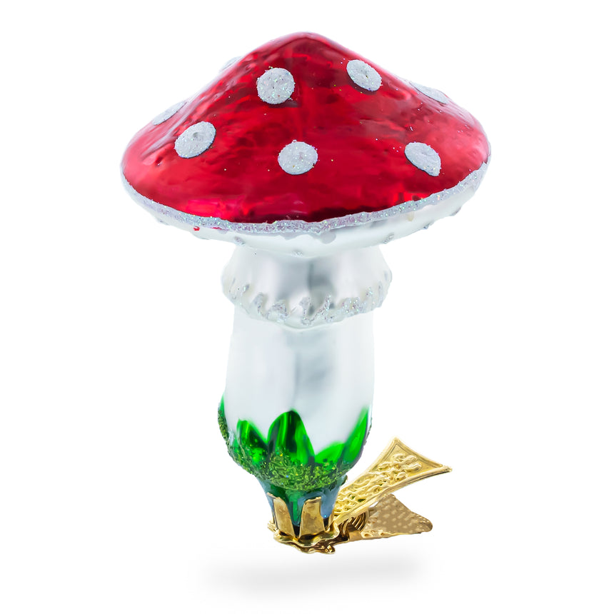 Glass Mushroom Clip on Mini Glass Ornaments in Multi color