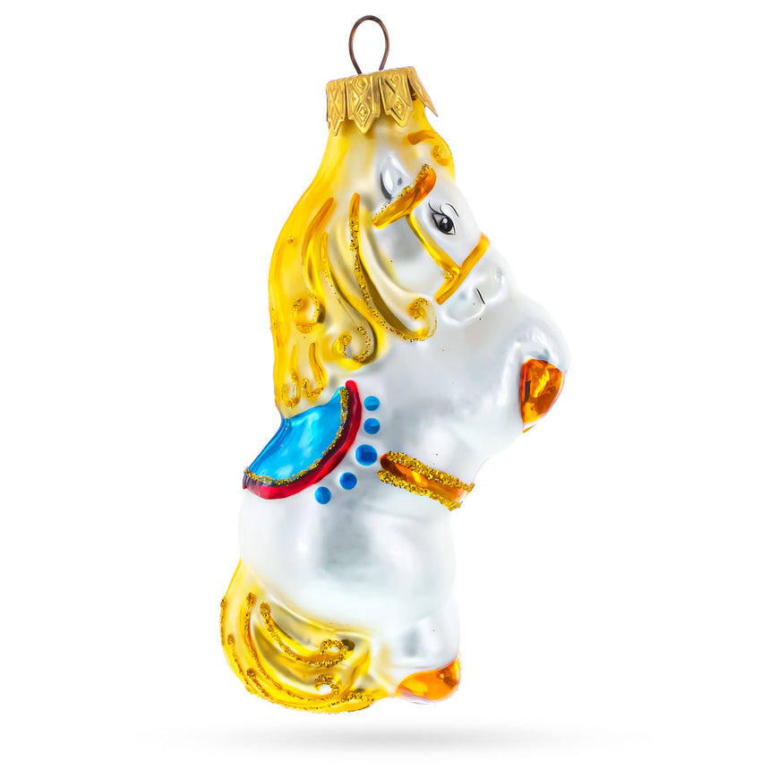 Glass Circus Horse Standing on Back Legs Mini Glass Christmas Ornament in Multi color