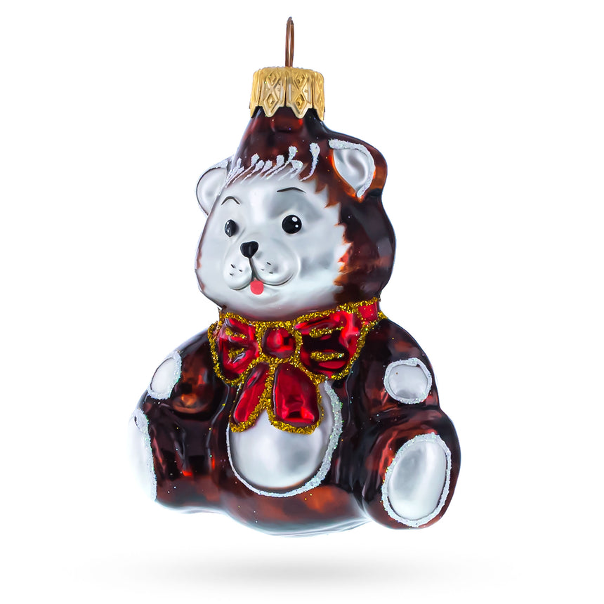 Glass Cute Baby Bear with Red Bow Mini Glass Christmas Ornament in Multi color