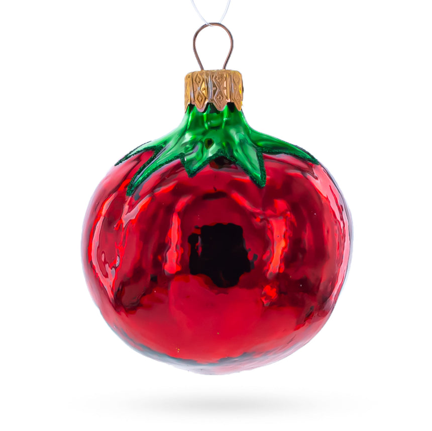 Glass Glittered Shiny Tomato Mini Glass Christmas Ornament in Red color Round