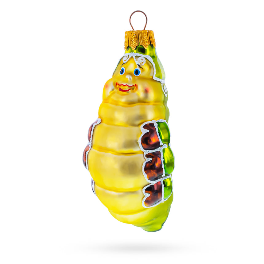 Glass Orange Caterpillar Mini Glass Christmas Ornament in Yellow color