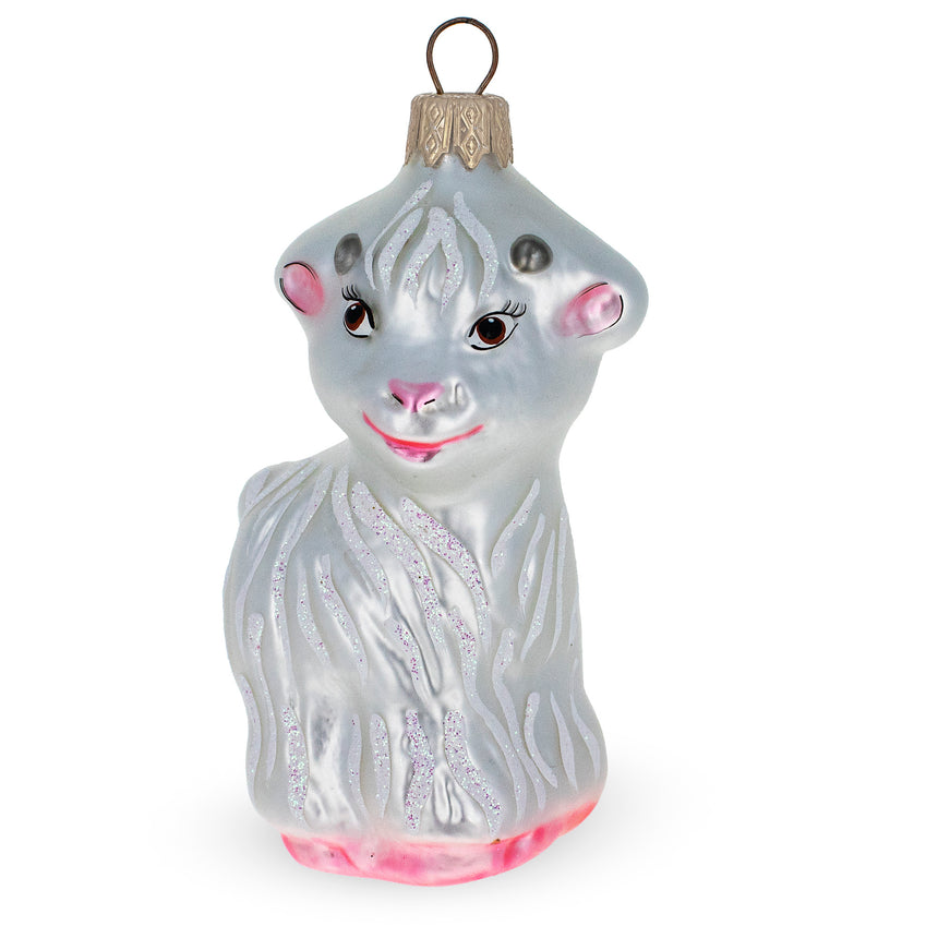 Glass Goat Baby Mini Glass Christmas Ornament in White color