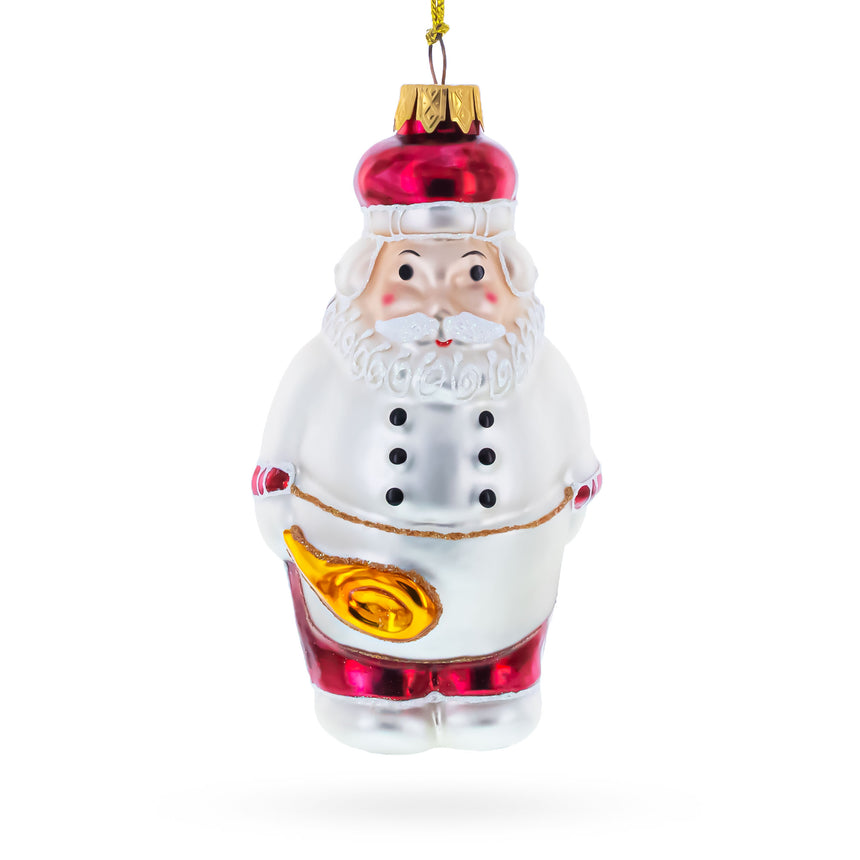 Glass Santa the Cook Mini Glass Christmas Ornament in White color