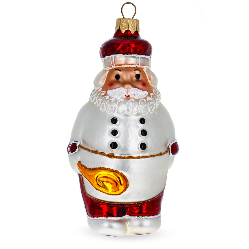 Glass Santa the Cook Mini Glass Christmas Ornament in White color