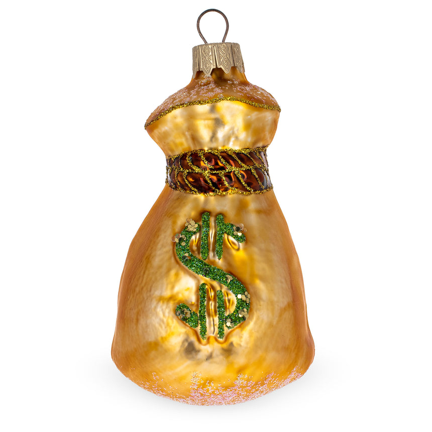 Glass Bag of Money Prosperous and Wealth-Themed Mini Glass Christmas Ornament in Gold color