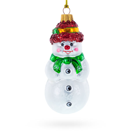 Glass Snowman with Green Scarf Mini Glass Christmas Ornament in Multi color