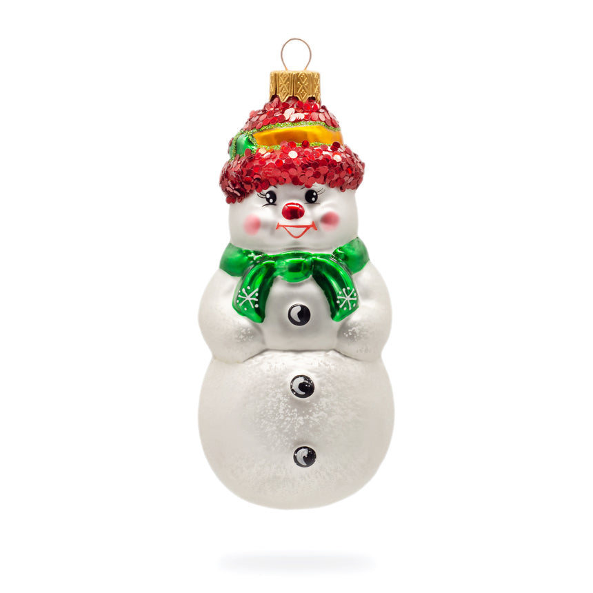 Glass Snowman with Green Scarf Mini Glass Christmas Ornament in Multi color