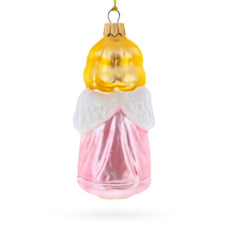 Angel in Pink Dress Glass Christmas OrnamentUkraine ,dimensions in inches: 5.25 x 2.2 x 2.2