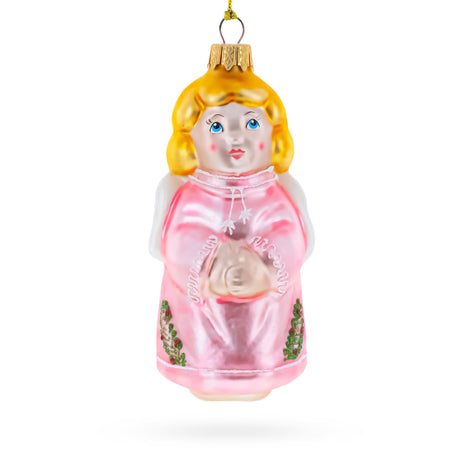 Glass Angel in Pink Dress Mini Glass Christmas Ornament in Pink color