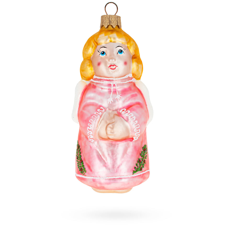 Glass Angel in Pink Dress Mini Glass Christmas Ornament in Pink color