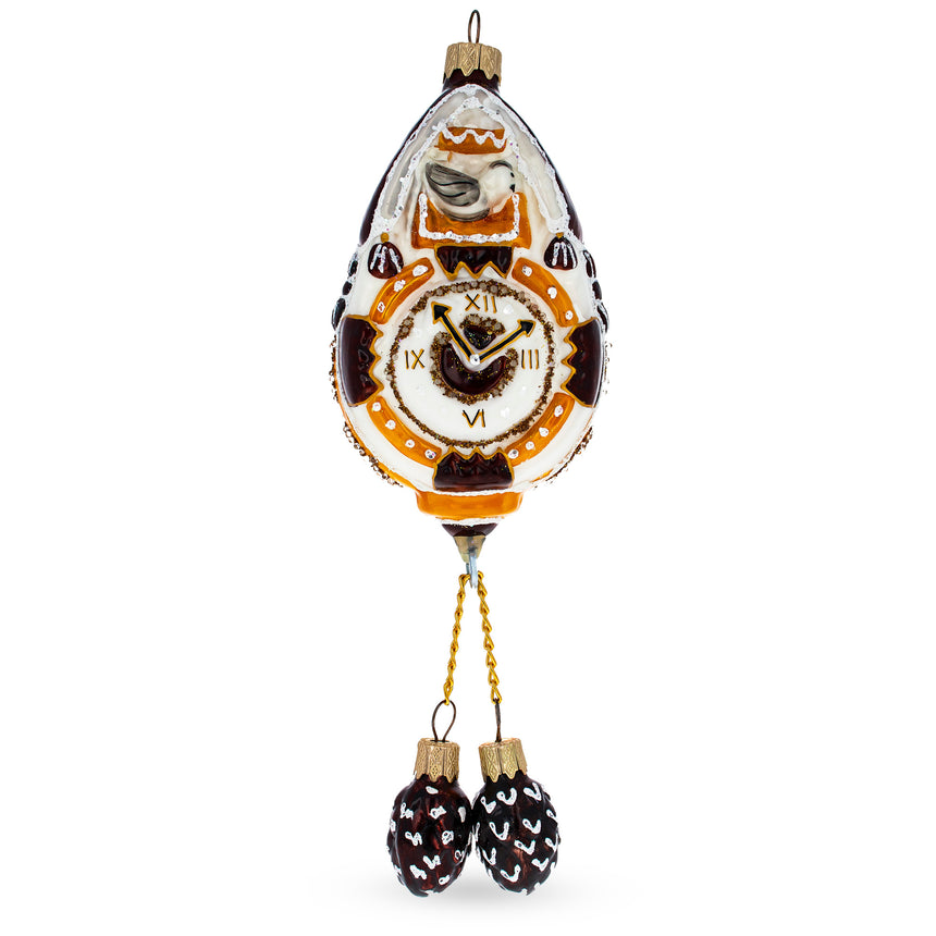 Glass Traditional German Cuckoo Clock Mini Glass Christmas Ornament in Orange color