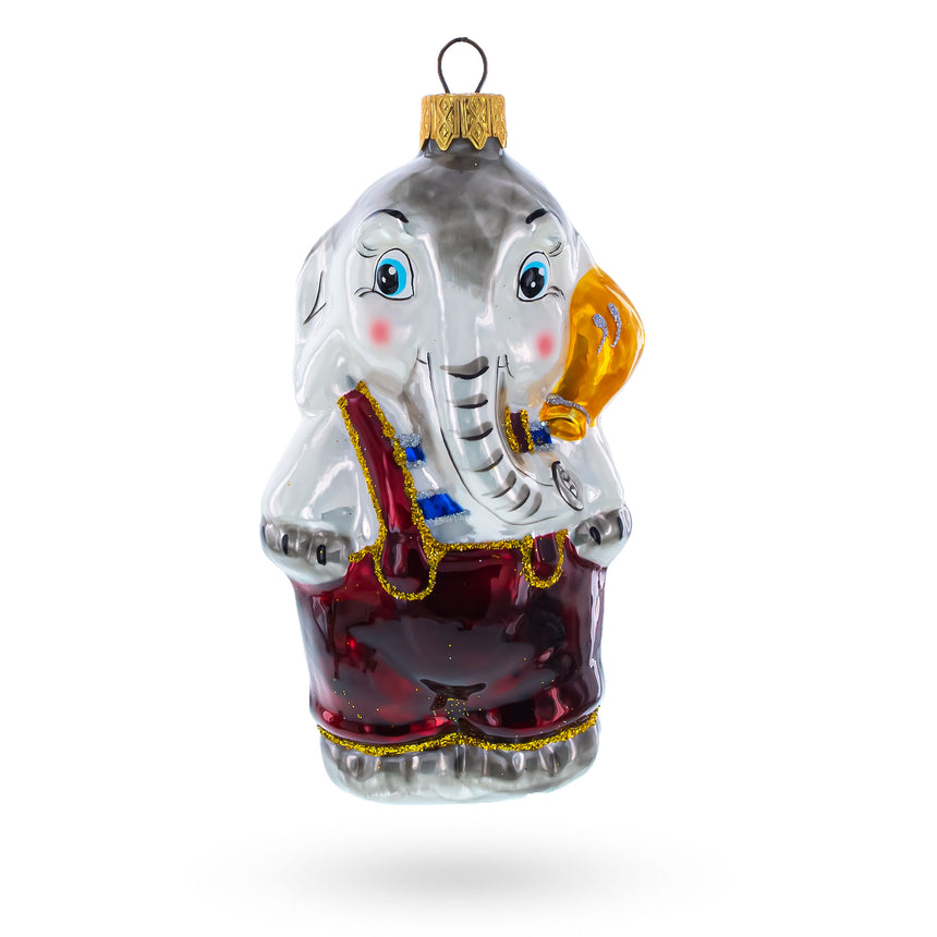 Glass Baby Elephant Wearing Pants Mini Glass Christmas Ornament in Red color